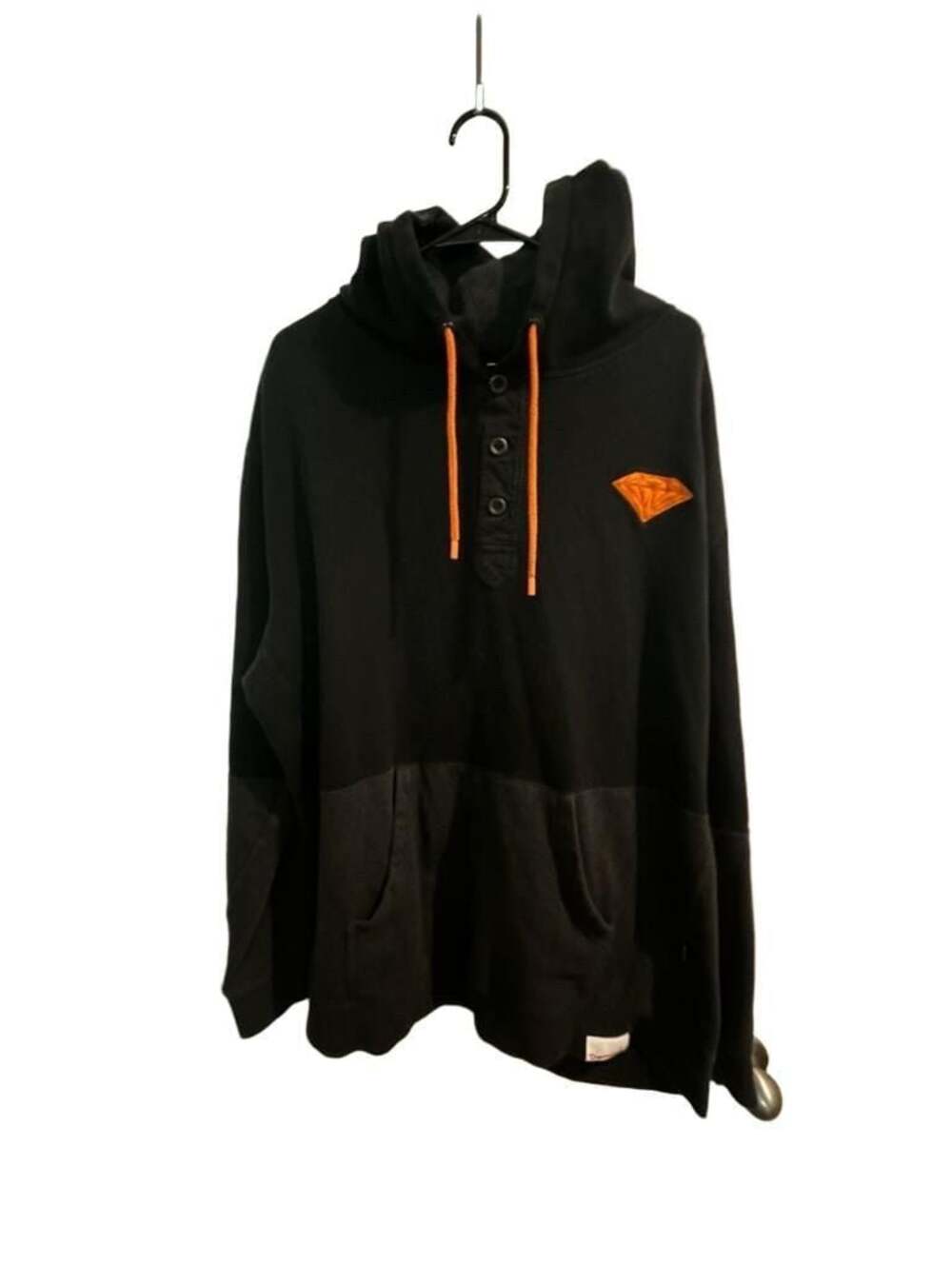 Diamond Supply Co. Black & Charcoal Henly Hoodie with Orange Drawstrings & Diamo